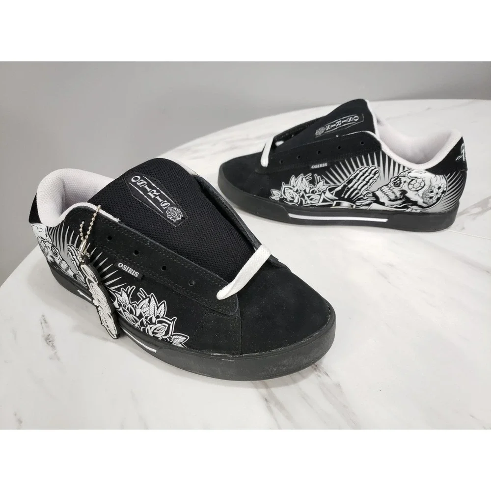 NEW 9 Osiris Serve x Maxx242 Praying Skull Hands Skateboarding Shoes Men's Y2K